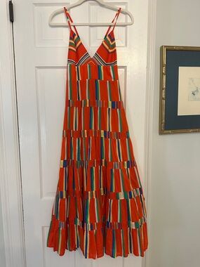 J. Crew Multicolor Striped Orange Maxi Sundress Size Small